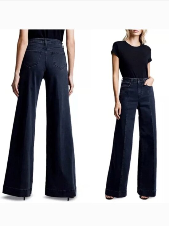 L'AGENCE Denim - L’Agence Sandy Wide Leg High Rise Jeans Washed Black Denim Pants womens size 23